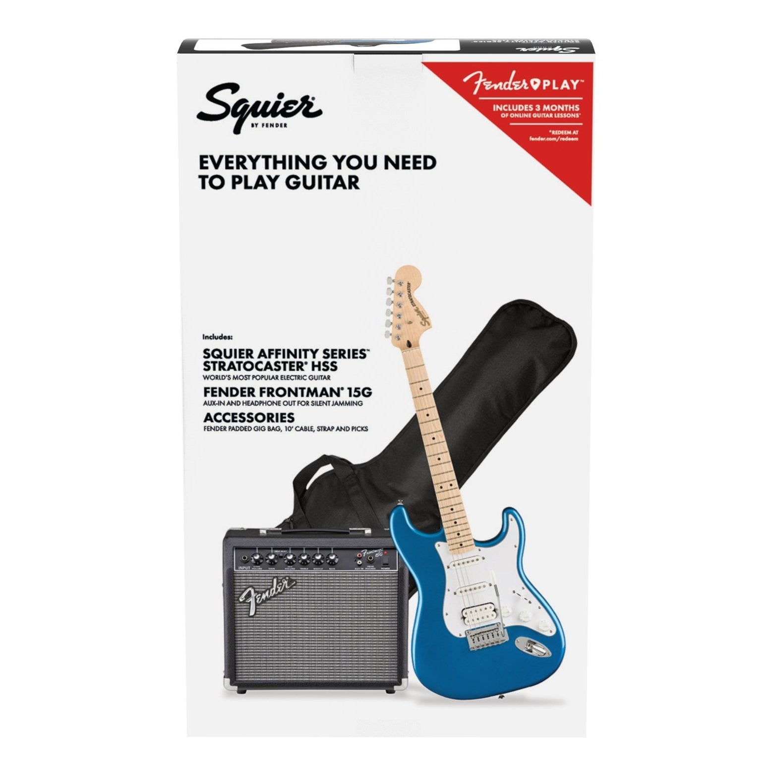 Squier Affinity Stratocaster HSS Electric Guitar Pack - Lake Placid Blue