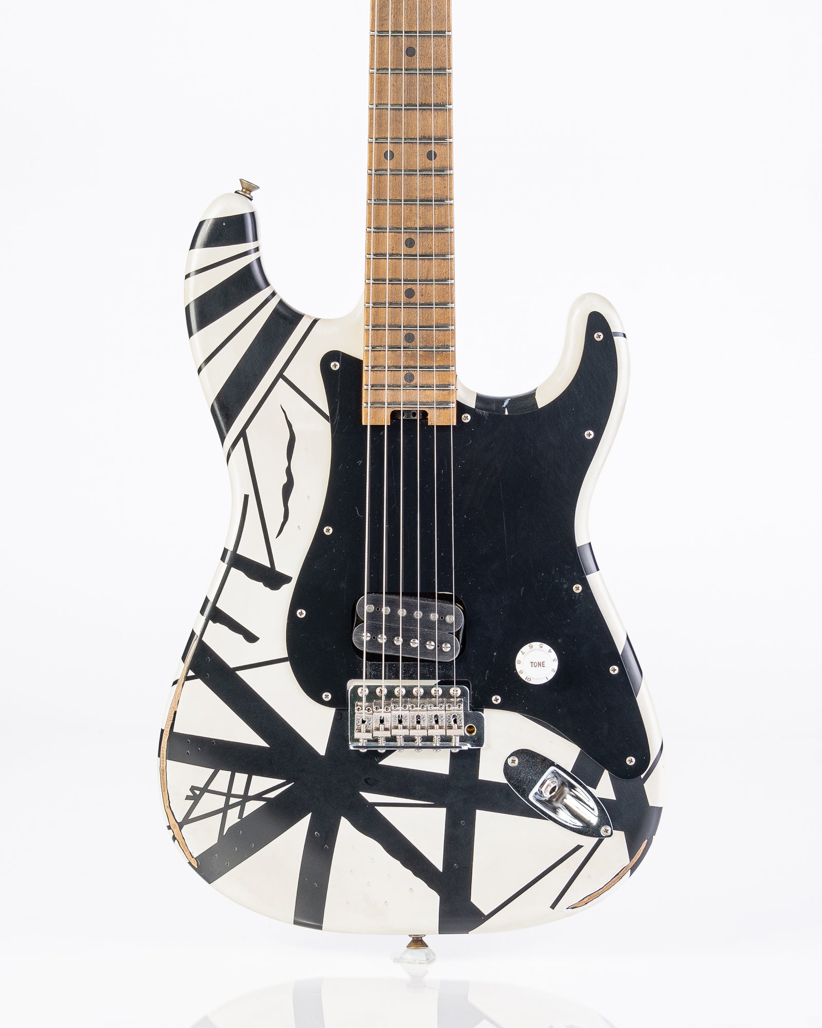 EVH Striped Series '78 Eruption with Maple Fingerboard Electric Guitar - White with Black Stripes Relic