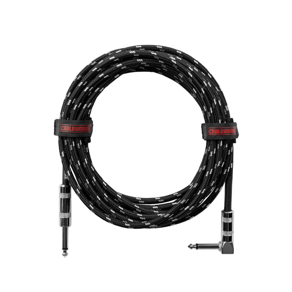 Gator GCWB-INS-10RABG Braided Instrument Cable Straight to Right Angle - 10ft, Black and Grey
