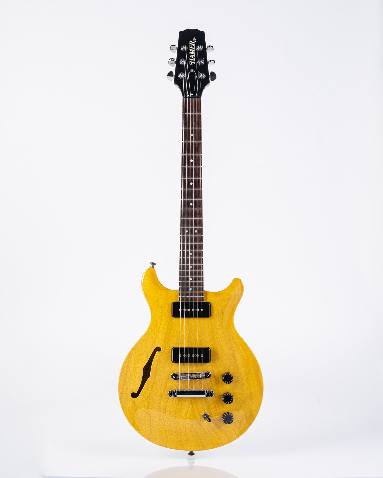 USED Hamer USA Artist Korina Semi-Hollow Double Cut TV Yellow W/OHSC