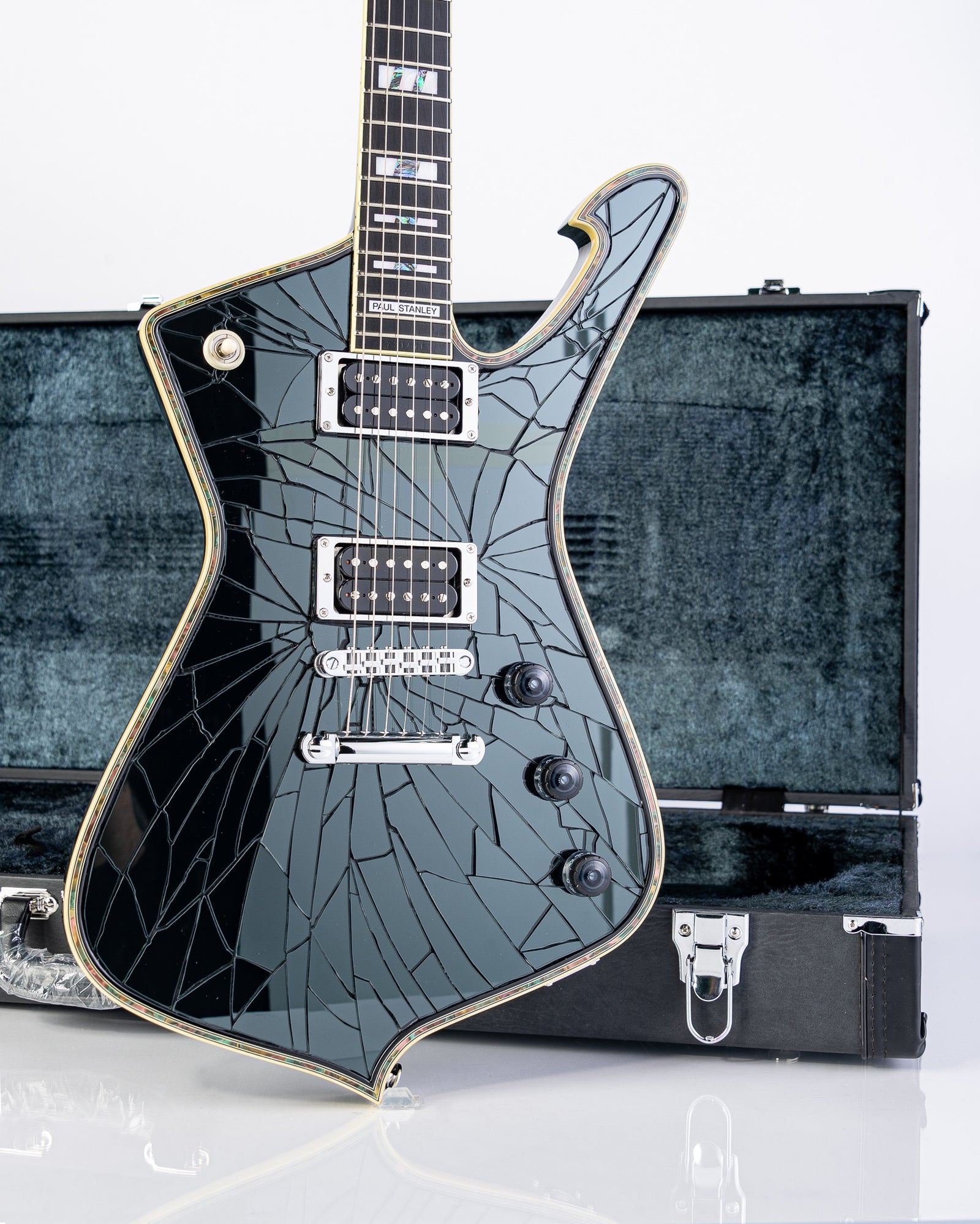 B-STOCK Ibanez Paul Stanley Signature PS3CM Iceman Electric Guitar - Black Cracked Mirror