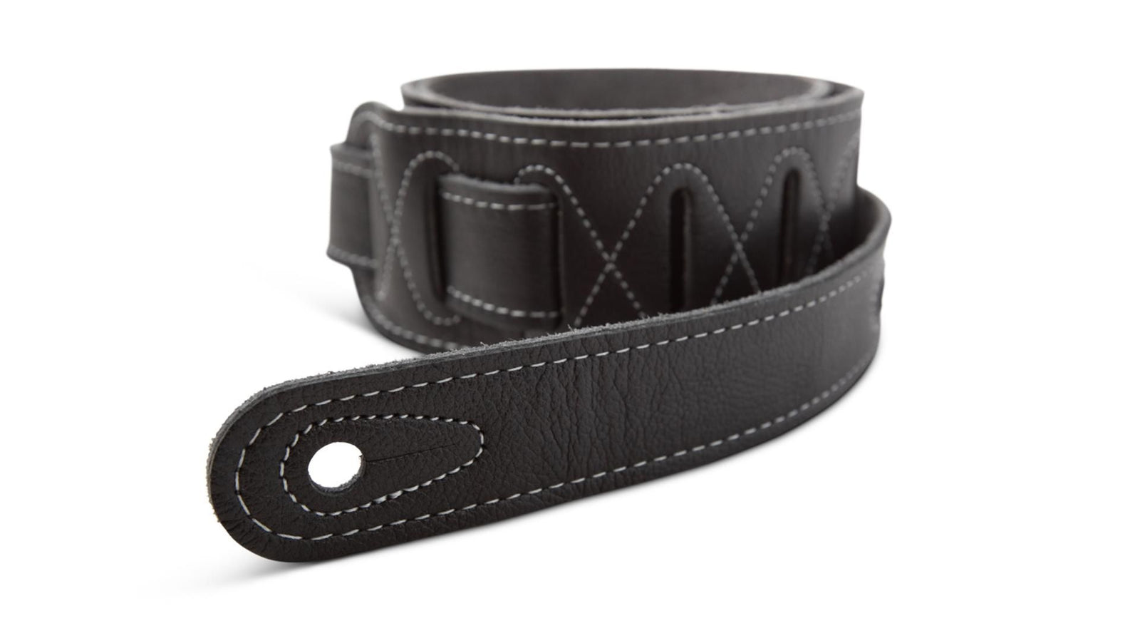 Taylor 2.5" Black Leather Guitar Strap - Black Suede Back with Silver Logo