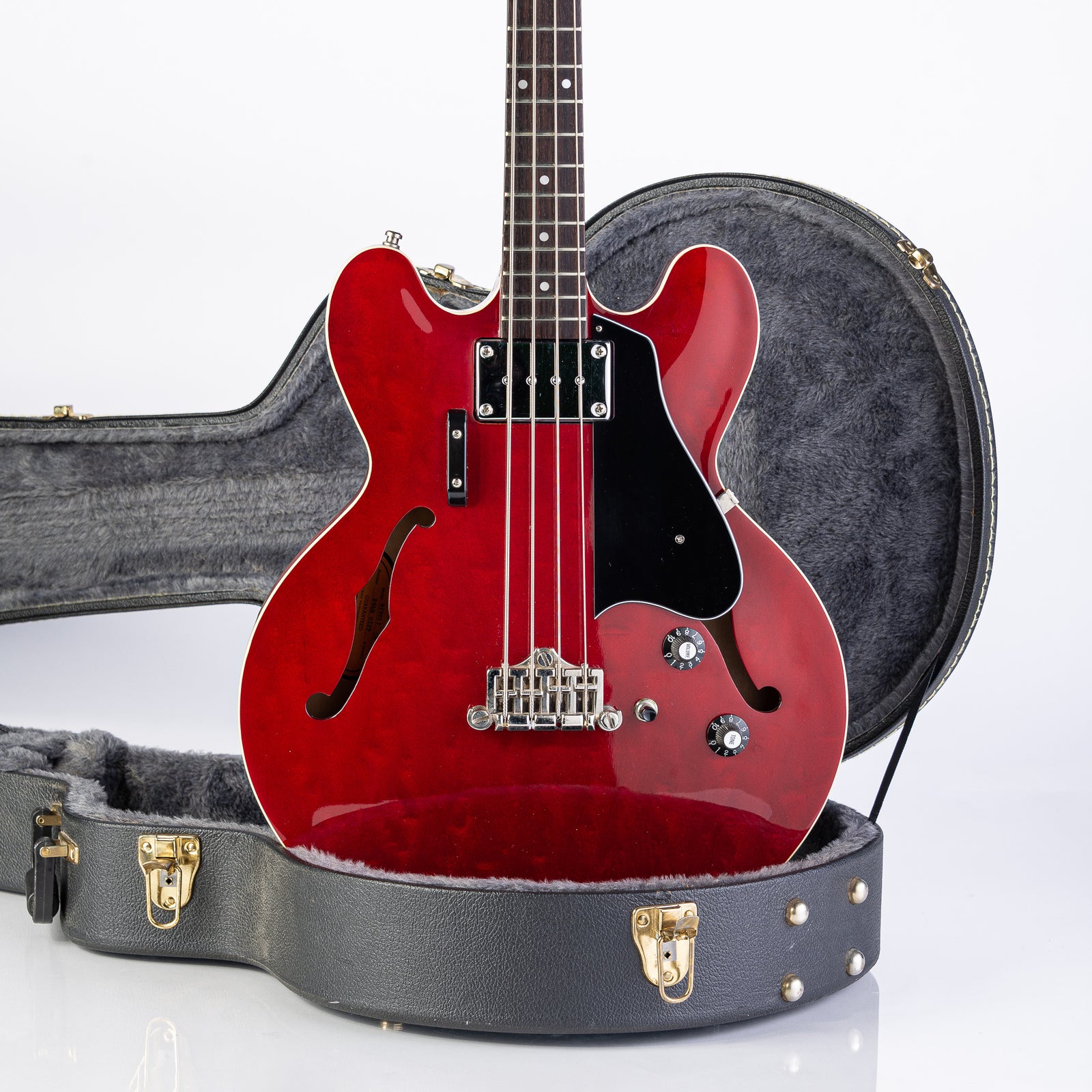 USED Epiphone Rivoli Reissue Semi-Hollow Electric Bass 1996- Transparent Cherry Red with HSC