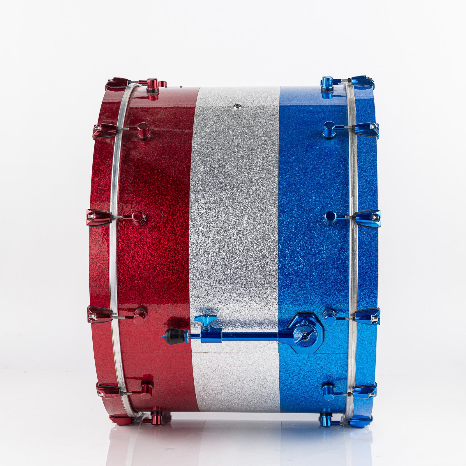 USED Spaun 26" x 20" Bass Drum- Red, Silver, and Blue Metallic Sparkle