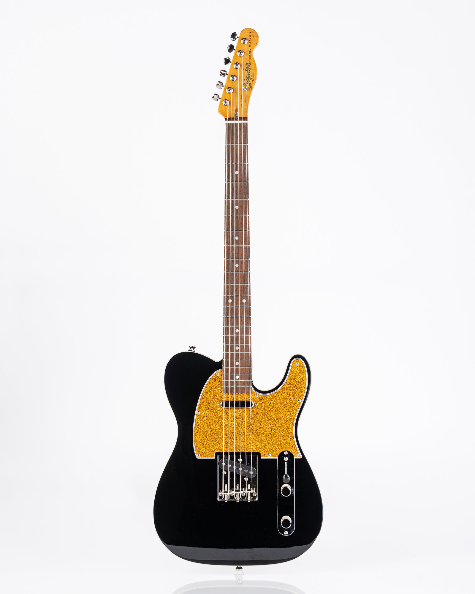 USED Squier Classic Vibe Baritone Custom Telecaster Electric Guitar- Black with Gold Sparkle Pickguard