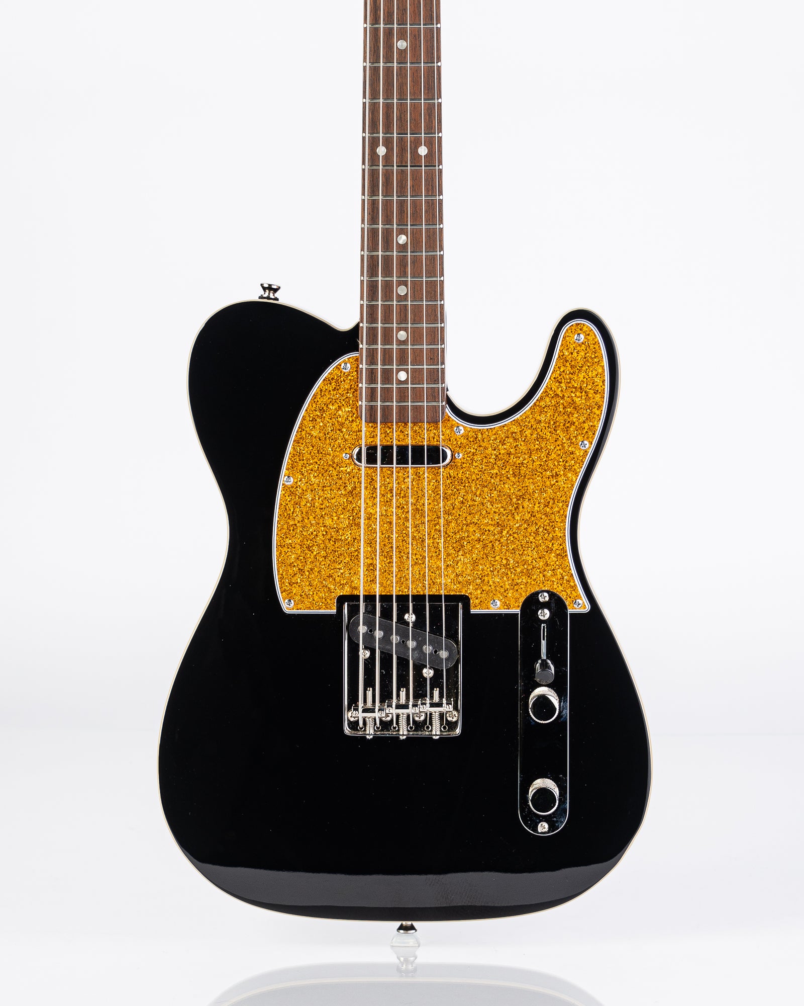 USED Squier Classic Vibe Baritone Custom Telecaster Electric Guitar- Black with Gold Sparkle Pickguard