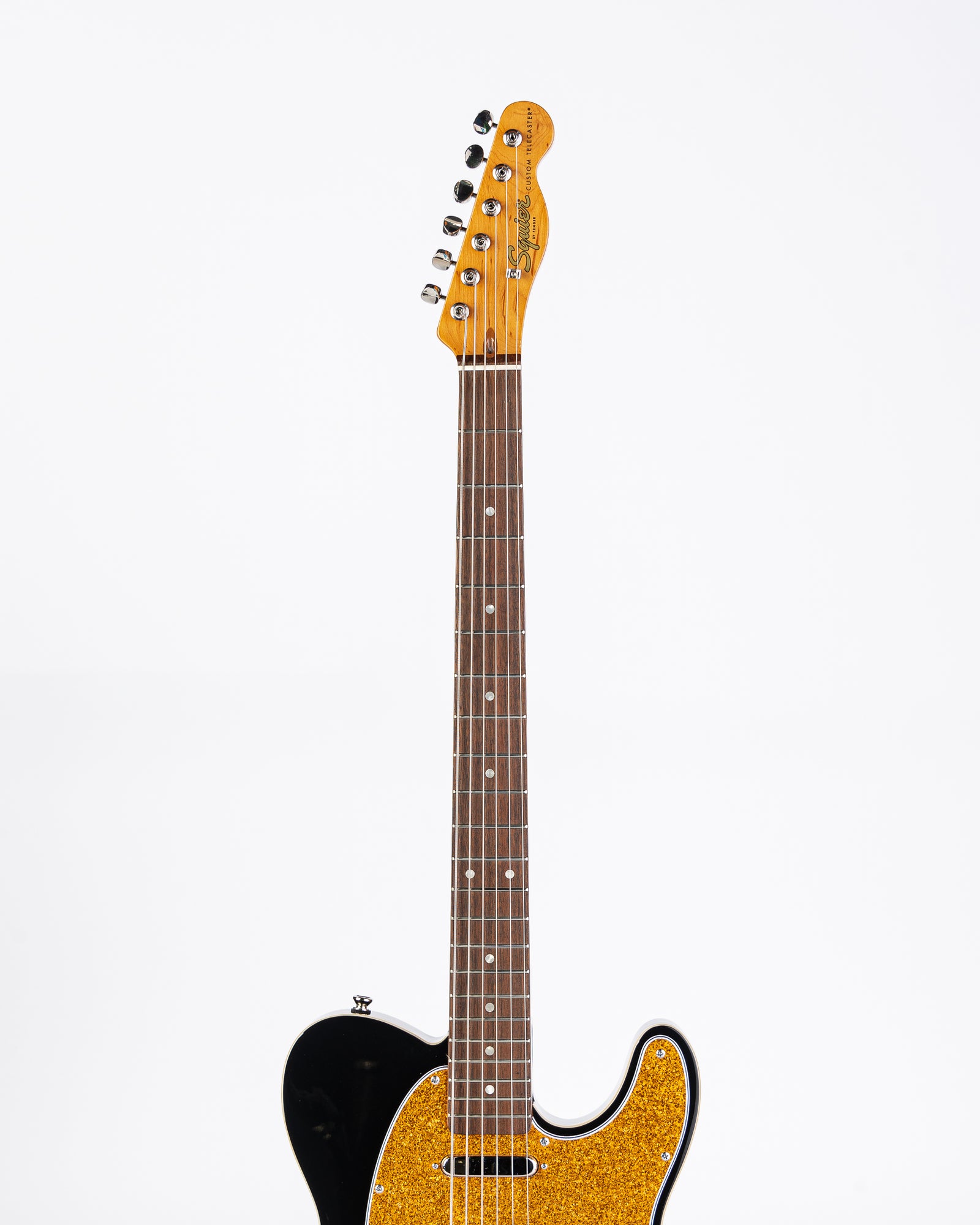 USED Squier Classic Vibe Baritone Custom Telecaster Electric Guitar- Black with Gold Sparkle Pickguard