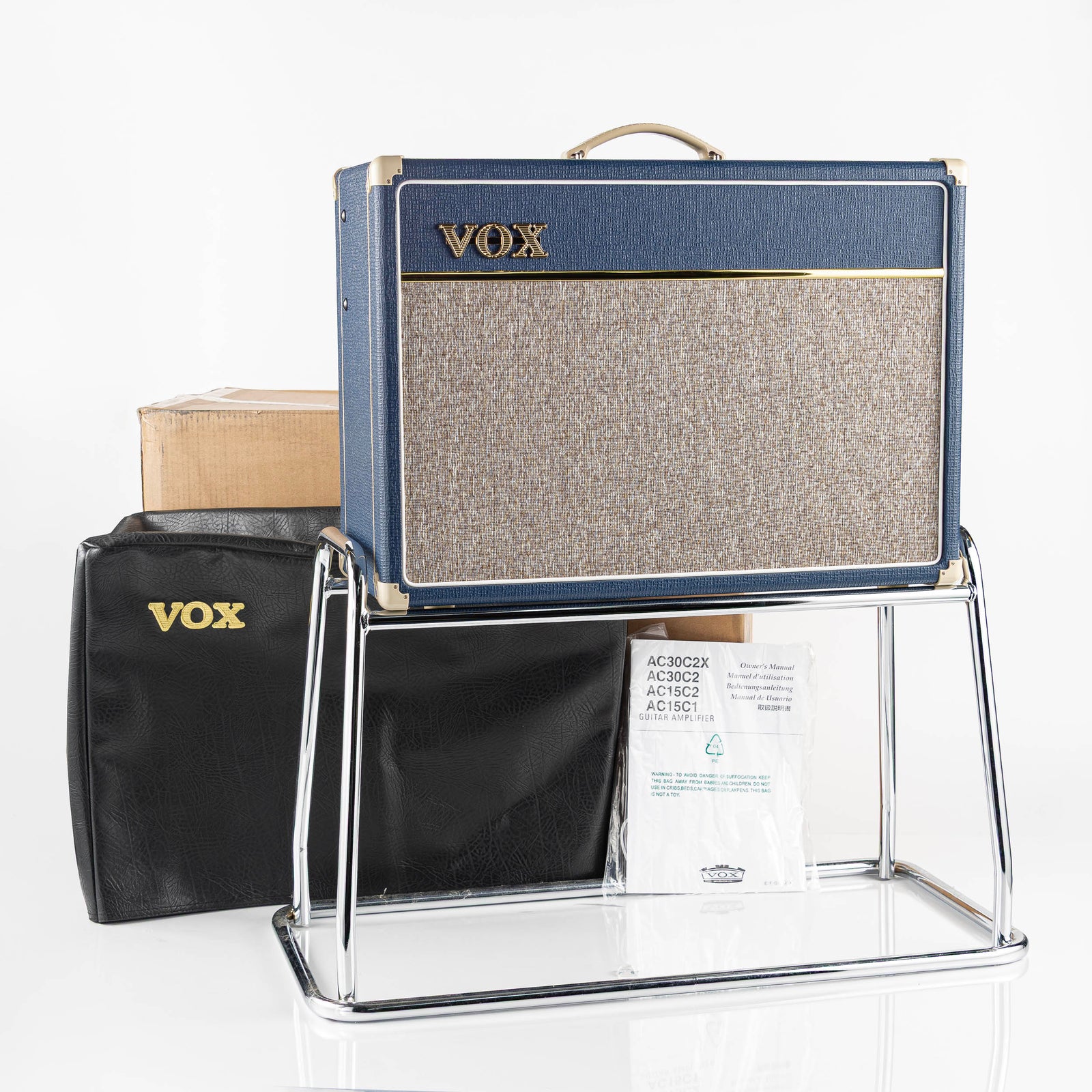 USED 2012 Vox AC15C1-BL Blue Limited Edition 15 Watt 1x12 Guitar Combo Amplifier with Amp Stand and Cover