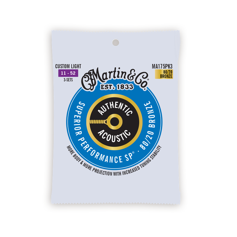 Martin MA175PK3 Authentic Acoustic SP® 80/20 Bronze Custom Light Acoustic Guitar Strings 3-Pack (11-52)