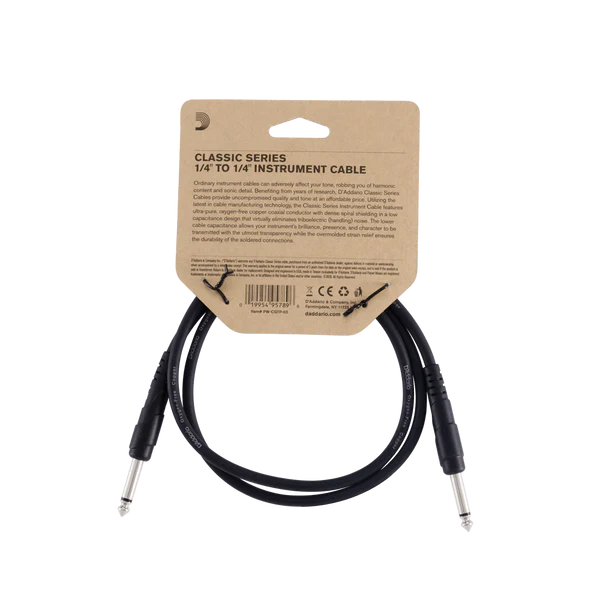 D'Addario PW-CGTP-03 Classic Series Straight to Straight Patch Cable - 3'