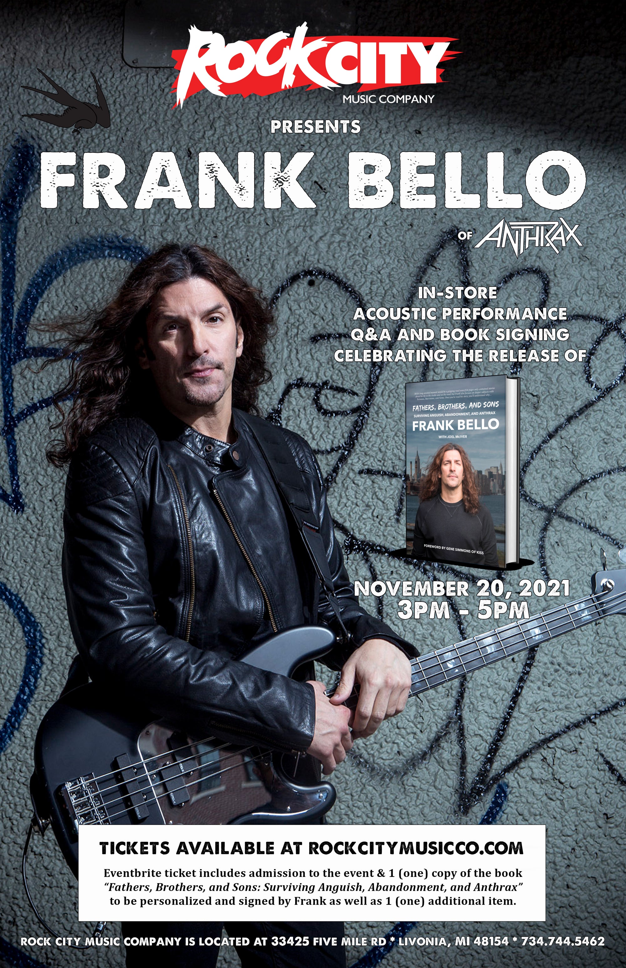 Frank Bello (Anthrax) Celebrates Memoir with In-Store Event at Rock City Music Company 11/20/2021