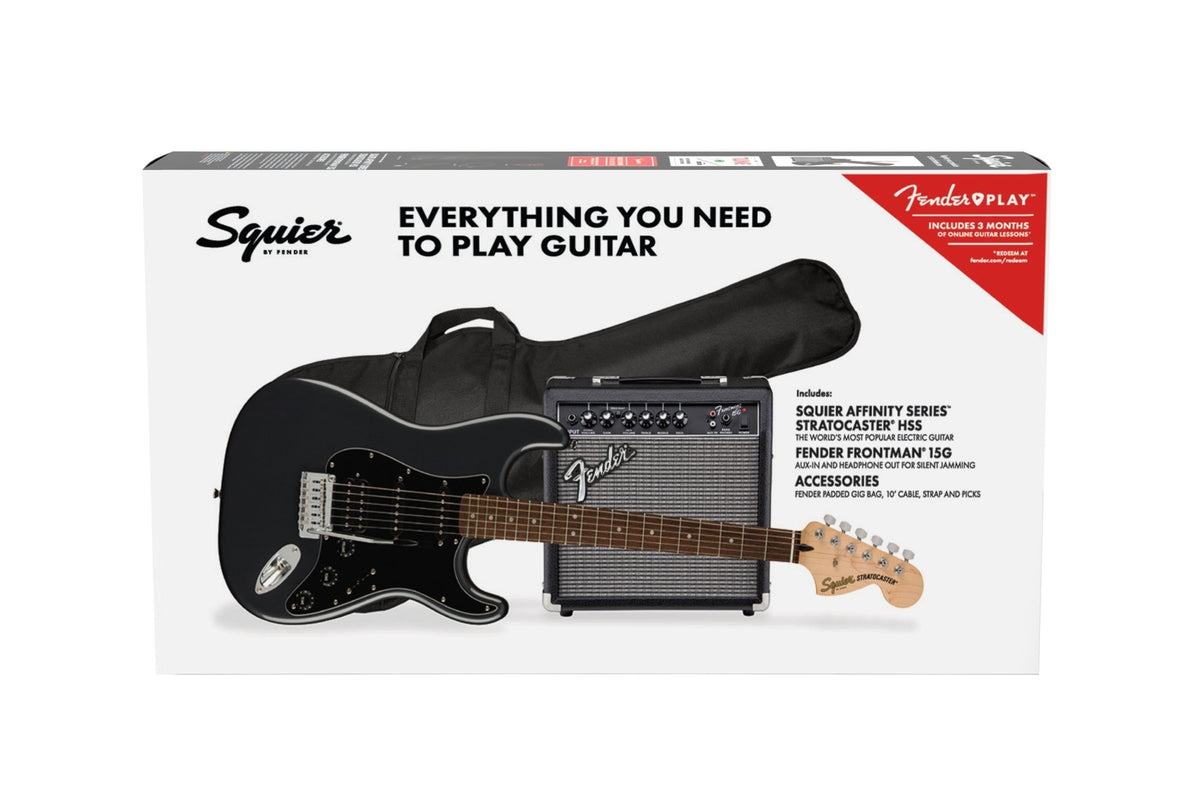 Squier Affinity Stratocaster HSS Electric Guitar Pack-  Charcoal Frost Metallic