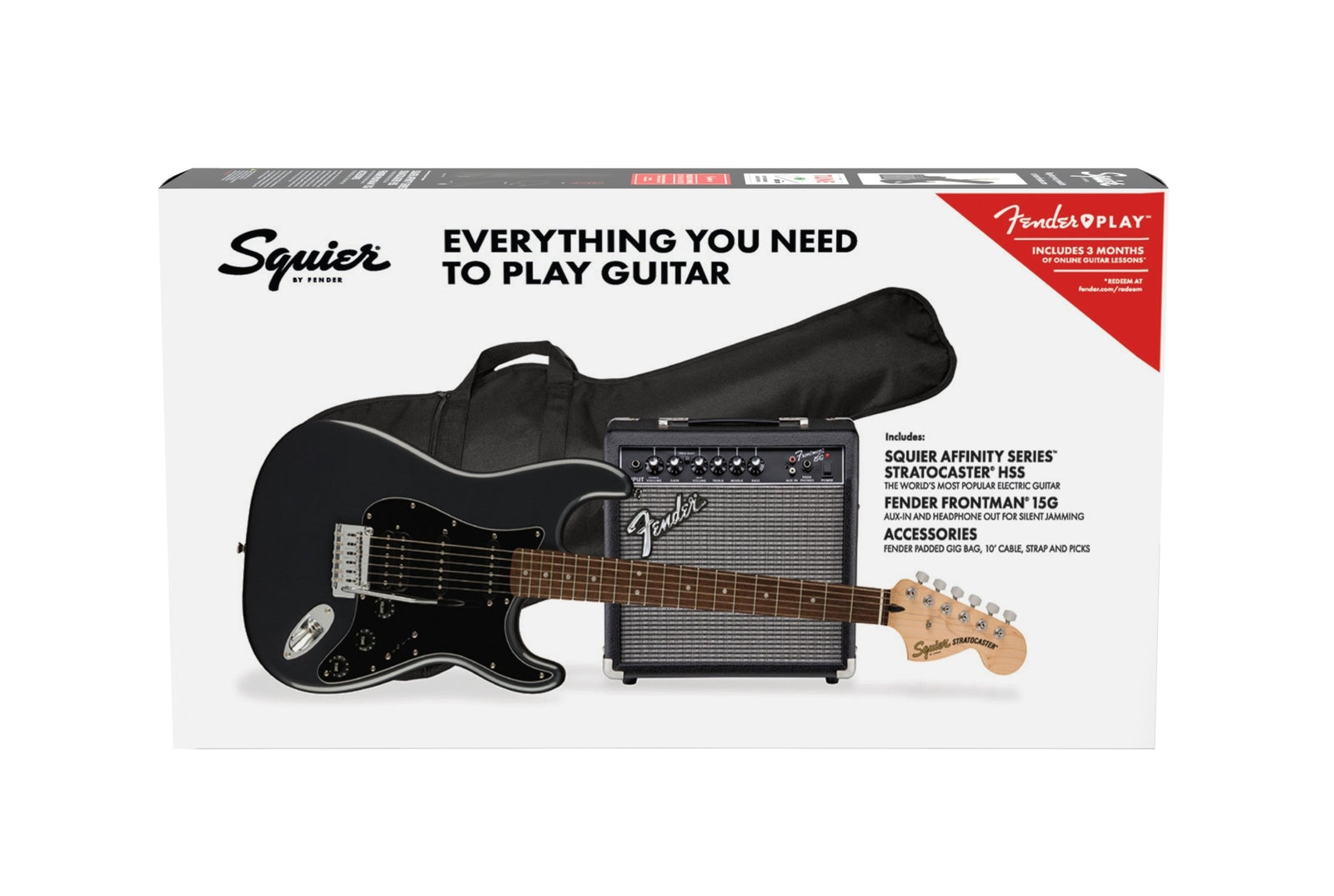 Squier Affinity Stratocaster HSS Electric Guitar Pack-  Charcoal Frost Metallic