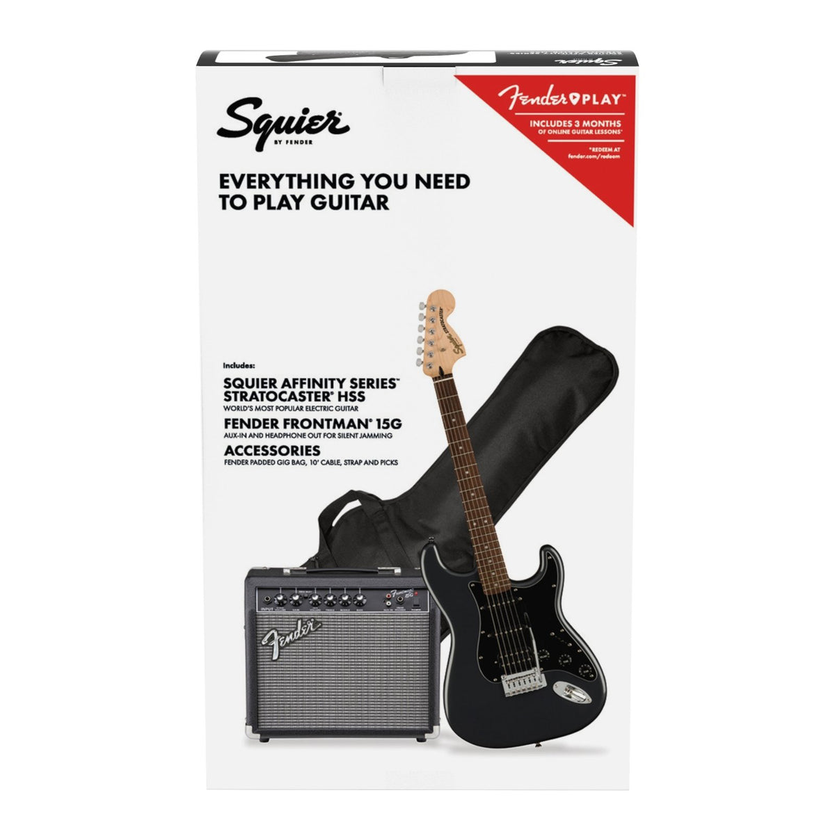 Squier Affinity Stratocaster HSS Electric Guitar Pack-  Charcoal Frost Metallic