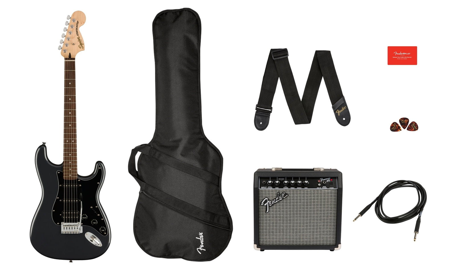 Squier Affinity Stratocaster HSS Electric Guitar Pack-  Charcoal Frost Metallic