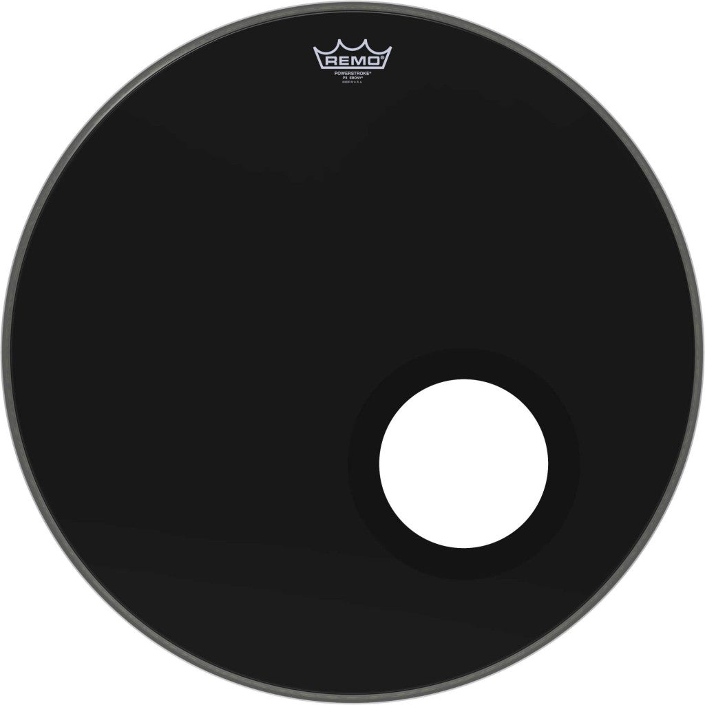 Remo 22" Powerstroke P3 Ebony Bass Drumhead - 5" Black DynamO P3-1022-ES-DM