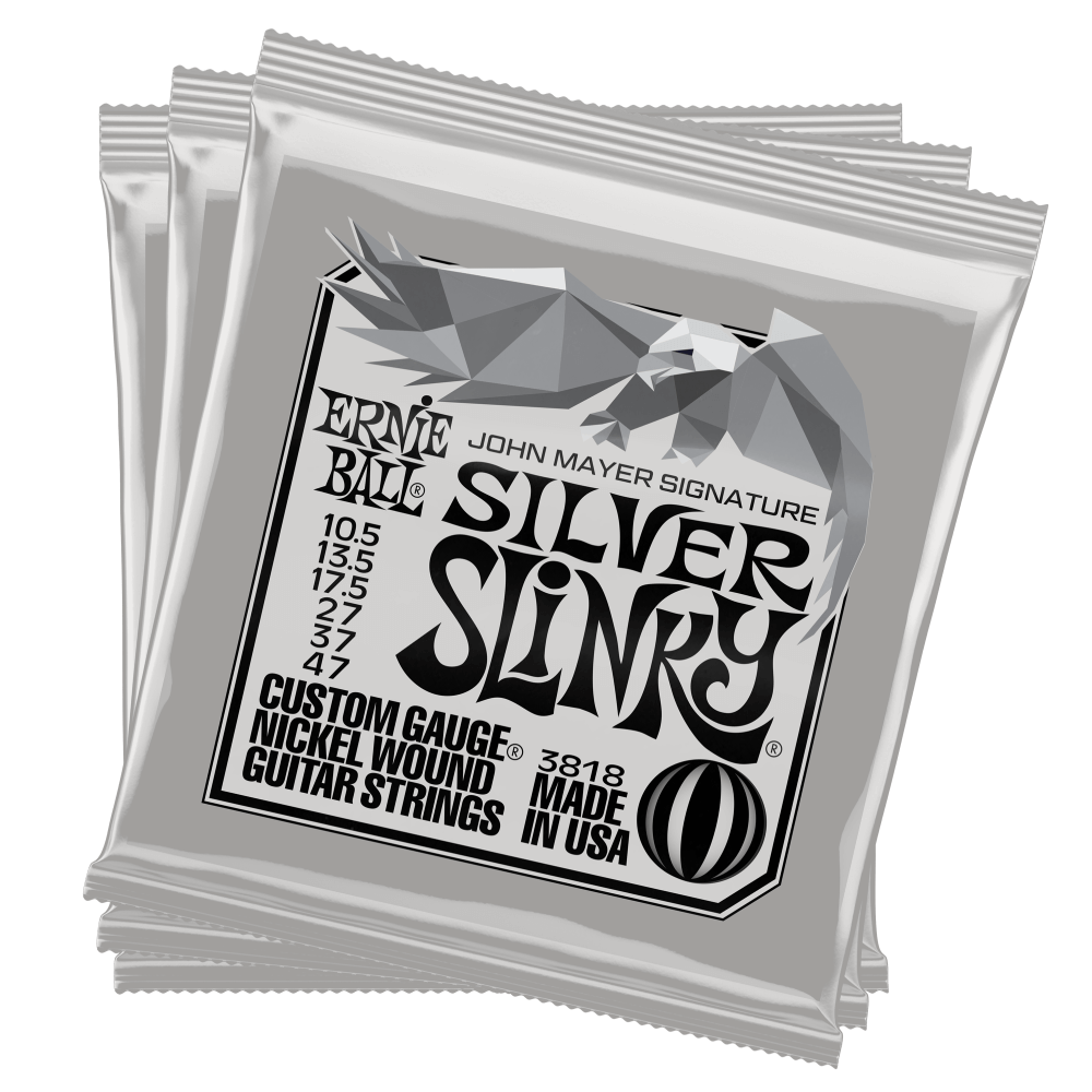 Ernie Ball P03818 John Mayer Silver Slinky Signature Electric Guitar Strings 3-Pack