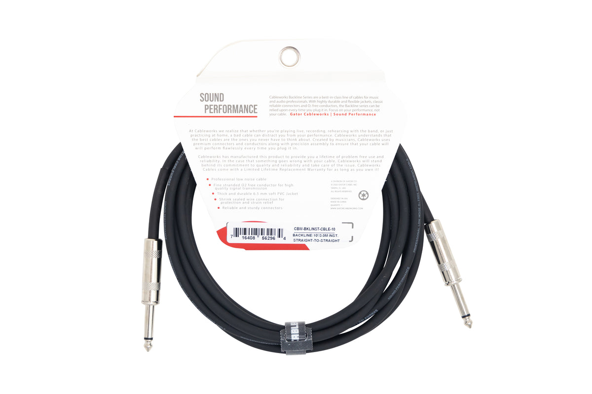 Gator GCWB-INS-10 Instrument Cable Straight to Straight - 10ft