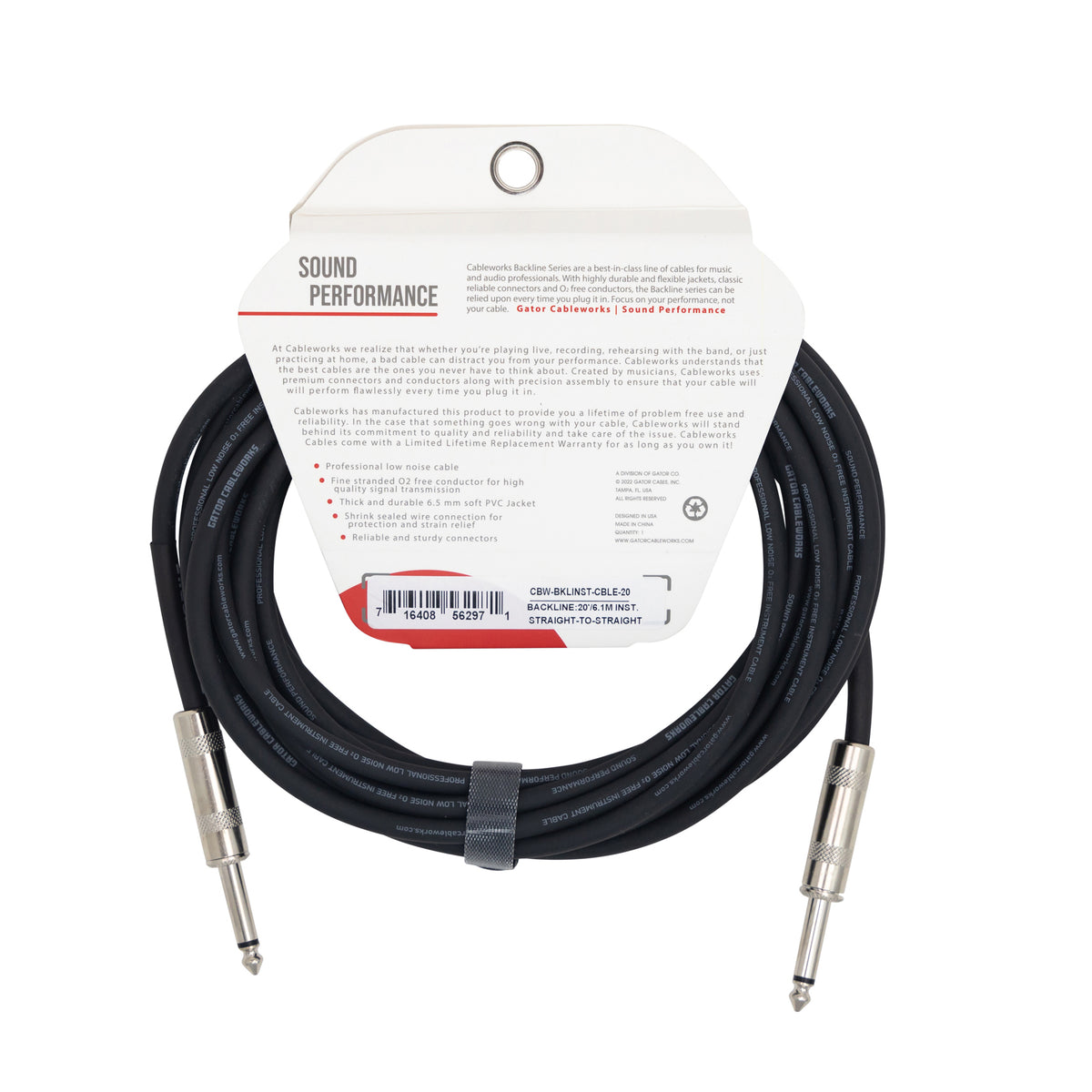 Gator GCWB-INS-20 Instrument Cable Straight to Straight - 20ft