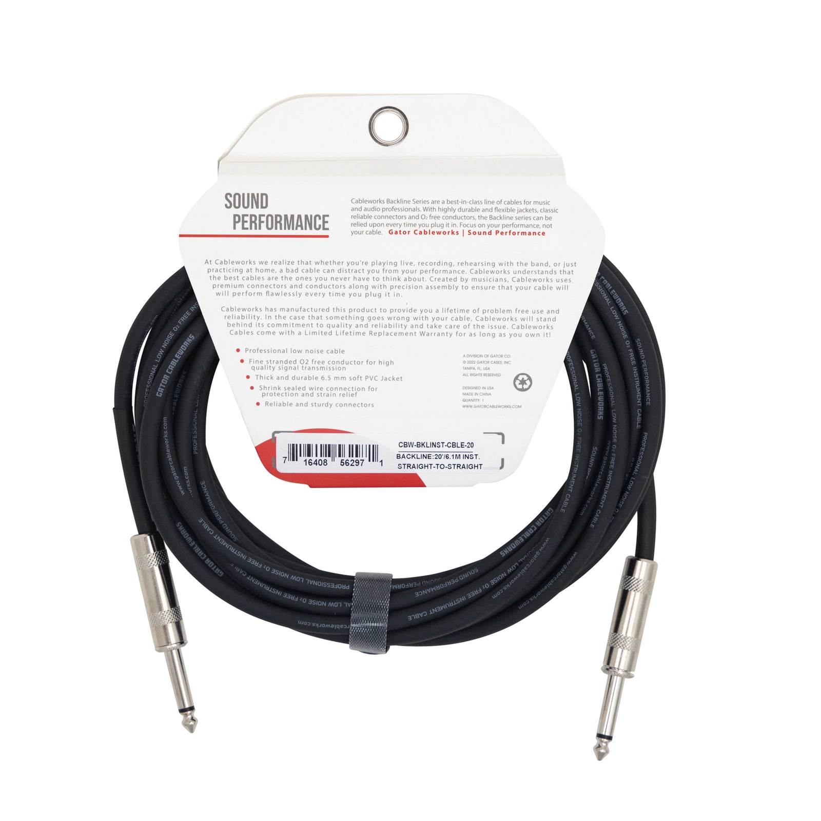 Gator GCWB-INS-20 Instrument Cable Straight to Straight - 20ft