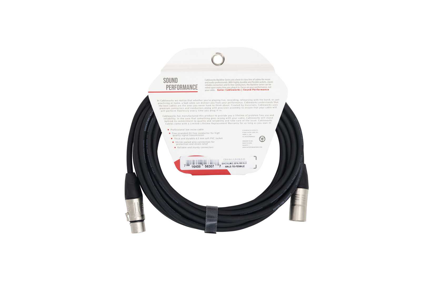Gator GCWB-XLR-20 Microphone/Speaker Cable XLR Male to XLR Female - 20'