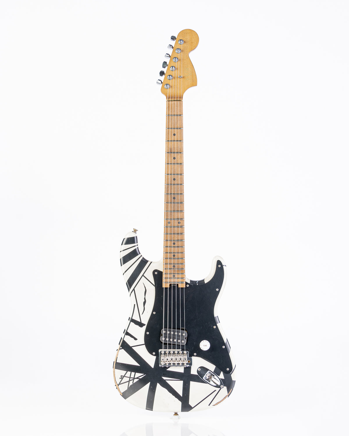EVH Striped Series '78 Eruption with Maple Fingerboard Electric Guitar - White with Black Stripes Relic
