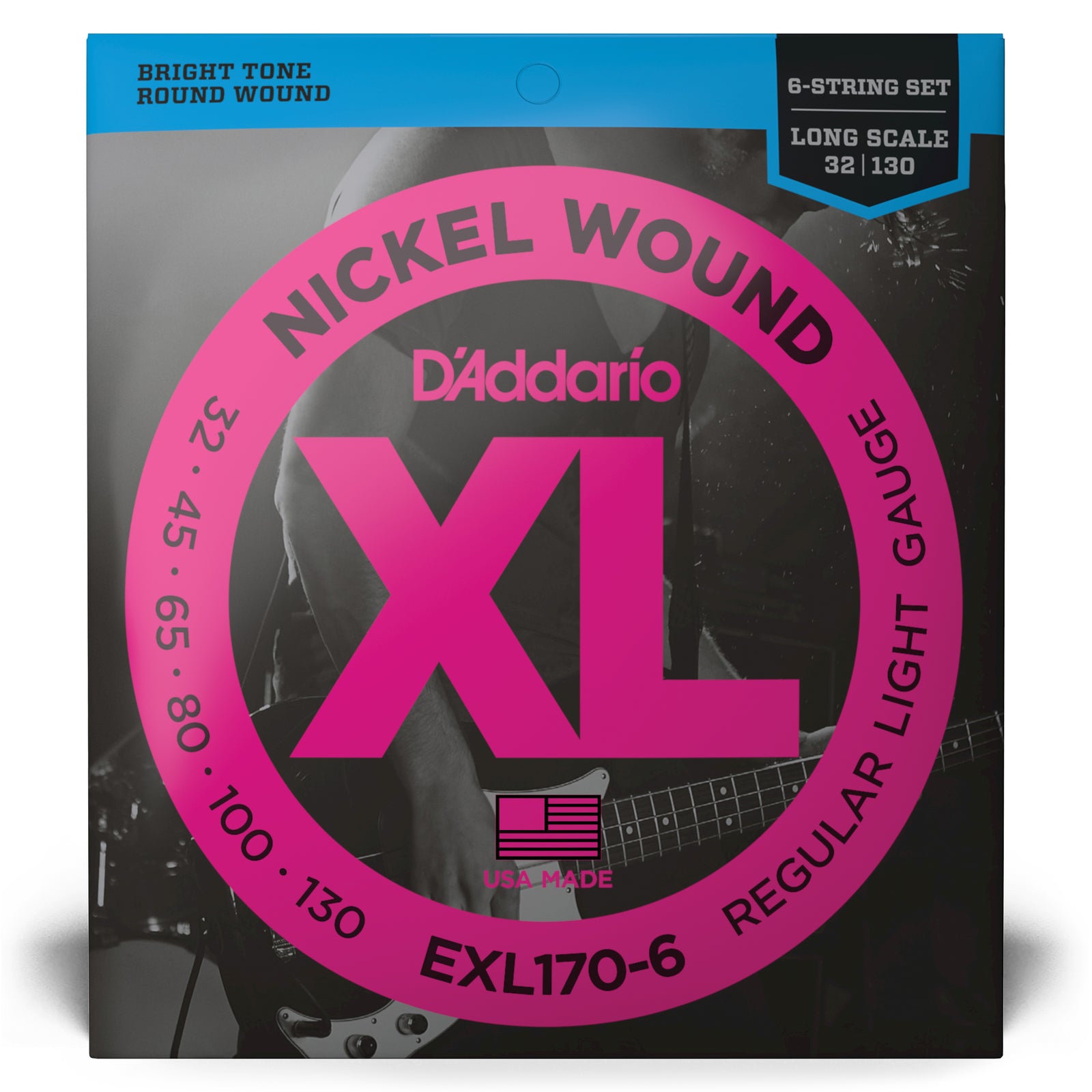 D'Addario EXL170-6 Regular Light Long Scale 6-String Bass Strings (32-130)