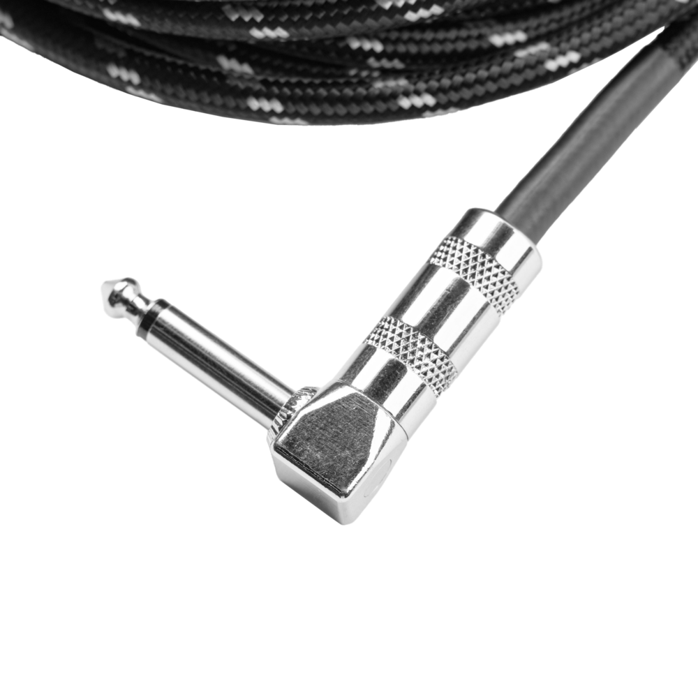 Gator GCWB-INS-10RABG Braided Instrument Cable Straight to Right Angle - 10ft, Black and Grey
