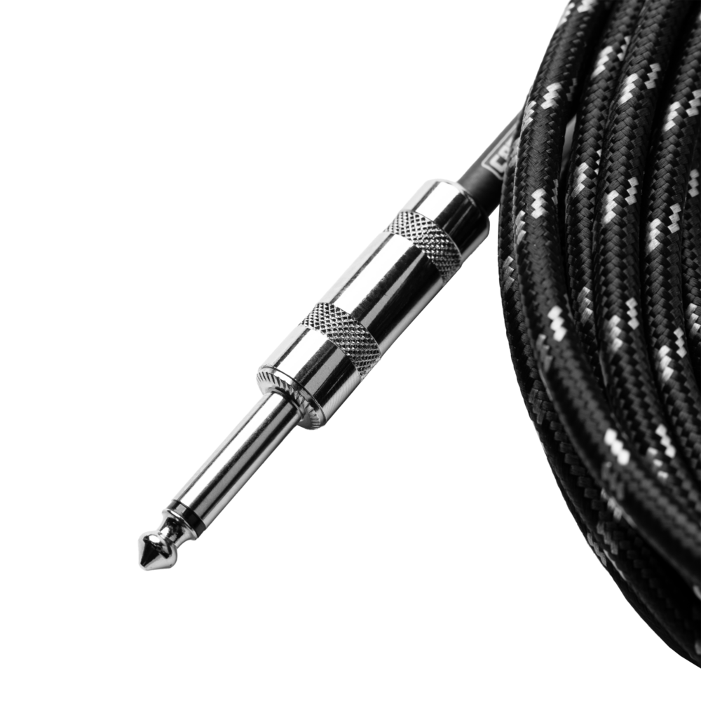 Gator GCWB-INS-10RABG Braided Instrument Cable Straight to Right Angle - 10ft, Black and Grey