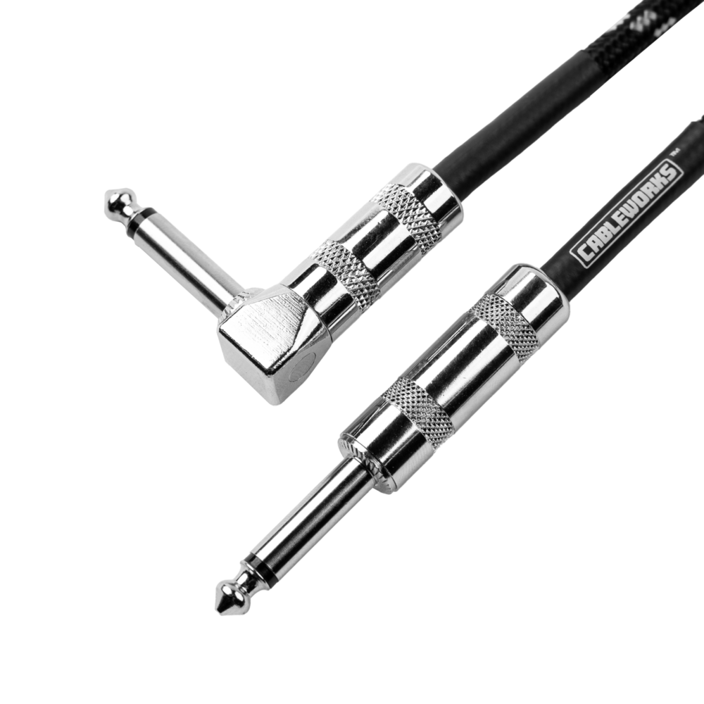 Gator GCWB-INS-10RABG Braided Instrument Cable Straight to Right Angle - 10ft, Black and Grey