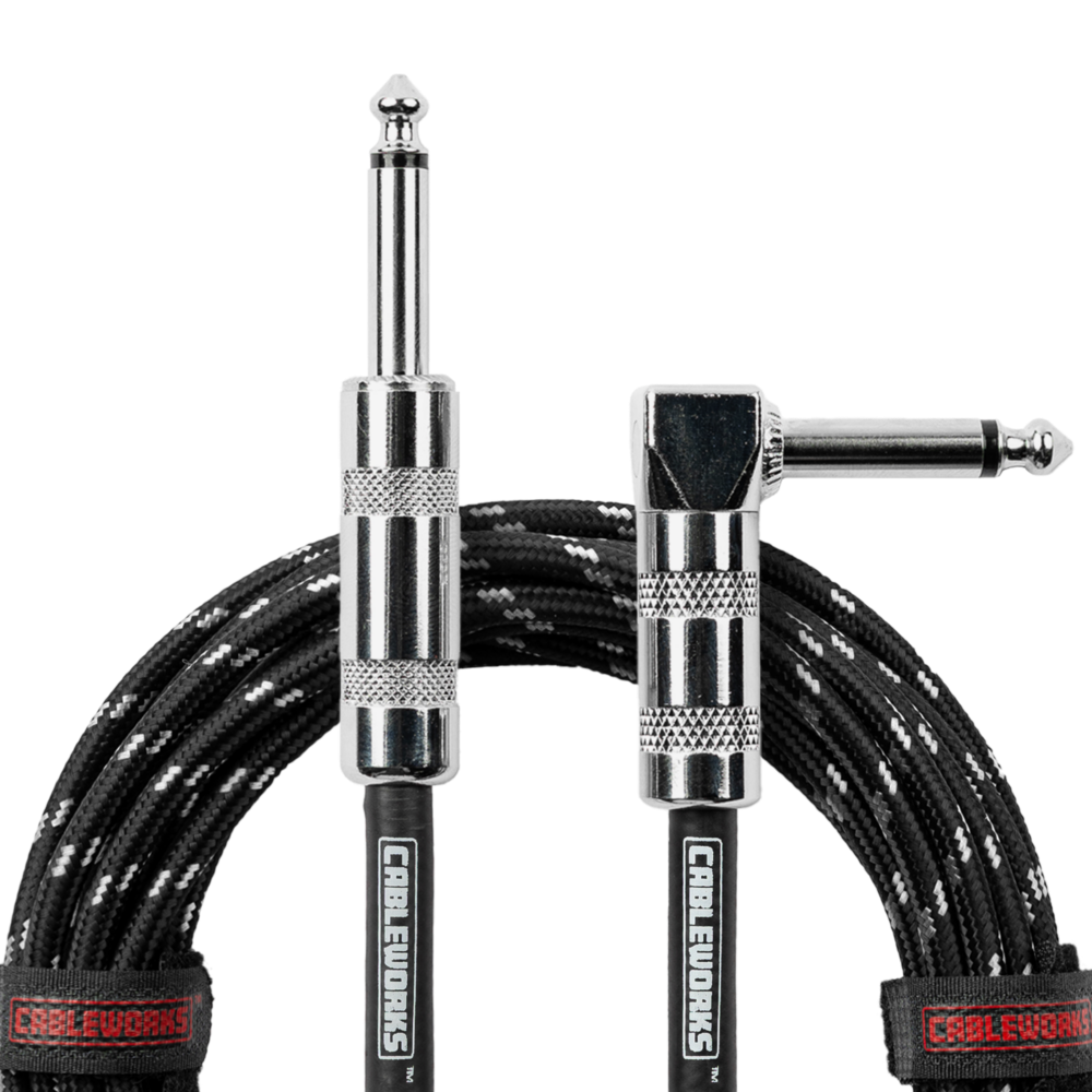 Gator GCWB-INS-10RABG Braided Instrument Cable Straight to Right Angle - 10ft, Black and Grey
