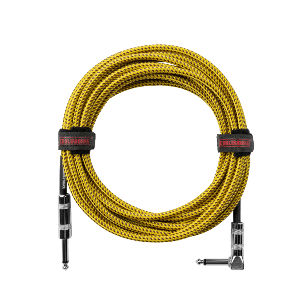 Gator GCWB-INS-10RABRY Braided Instrument Cable Straight to Right Angle - 10ft, Brown and Yellow