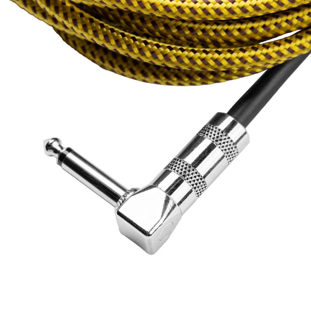 Gator GCWB-INS-10RABRY Braided Instrument Cable Straight to Right Angle - 10ft, Brown and Yellow