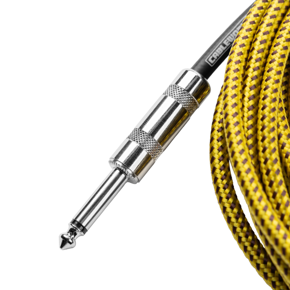 Gator GCWB-INS-10RABRY Braided Instrument Cable Straight to Right Angle - 10ft, Brown and Yellow
