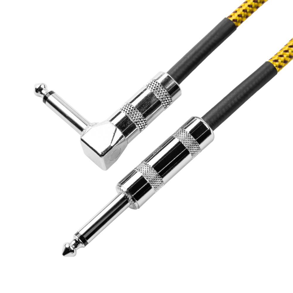 Gator GCWB-INS-10RABRY Braided Instrument Cable Straight to Right Angle - 10ft, Brown and Yellow