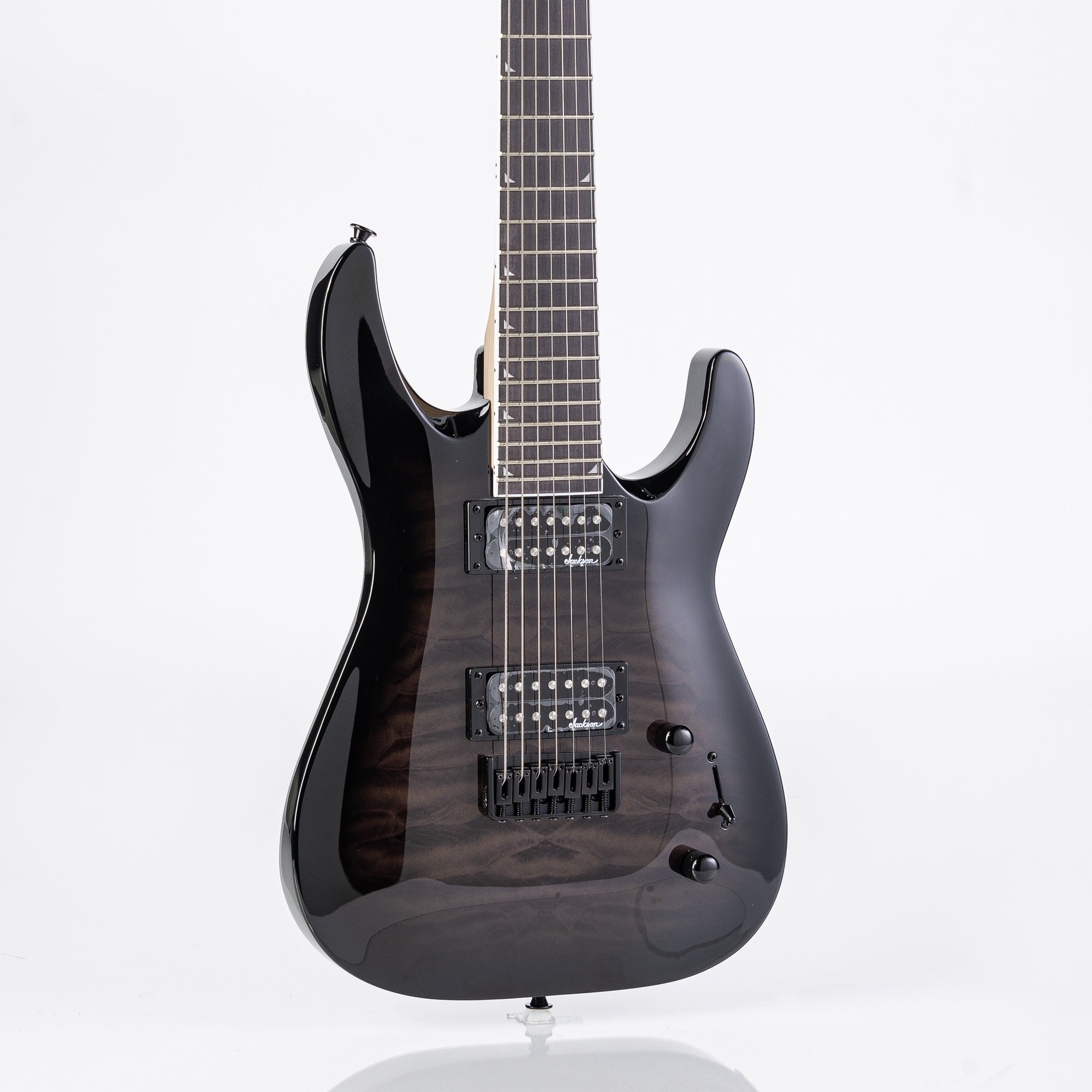 Jackson JS22-7 DKAQM Dinky 7-String Electric Guitar - Translucent Black Burst