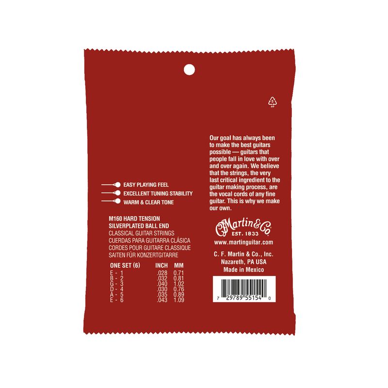 Martin M160 Classical Hard Tension Nylon Guitar Strings (28-43)