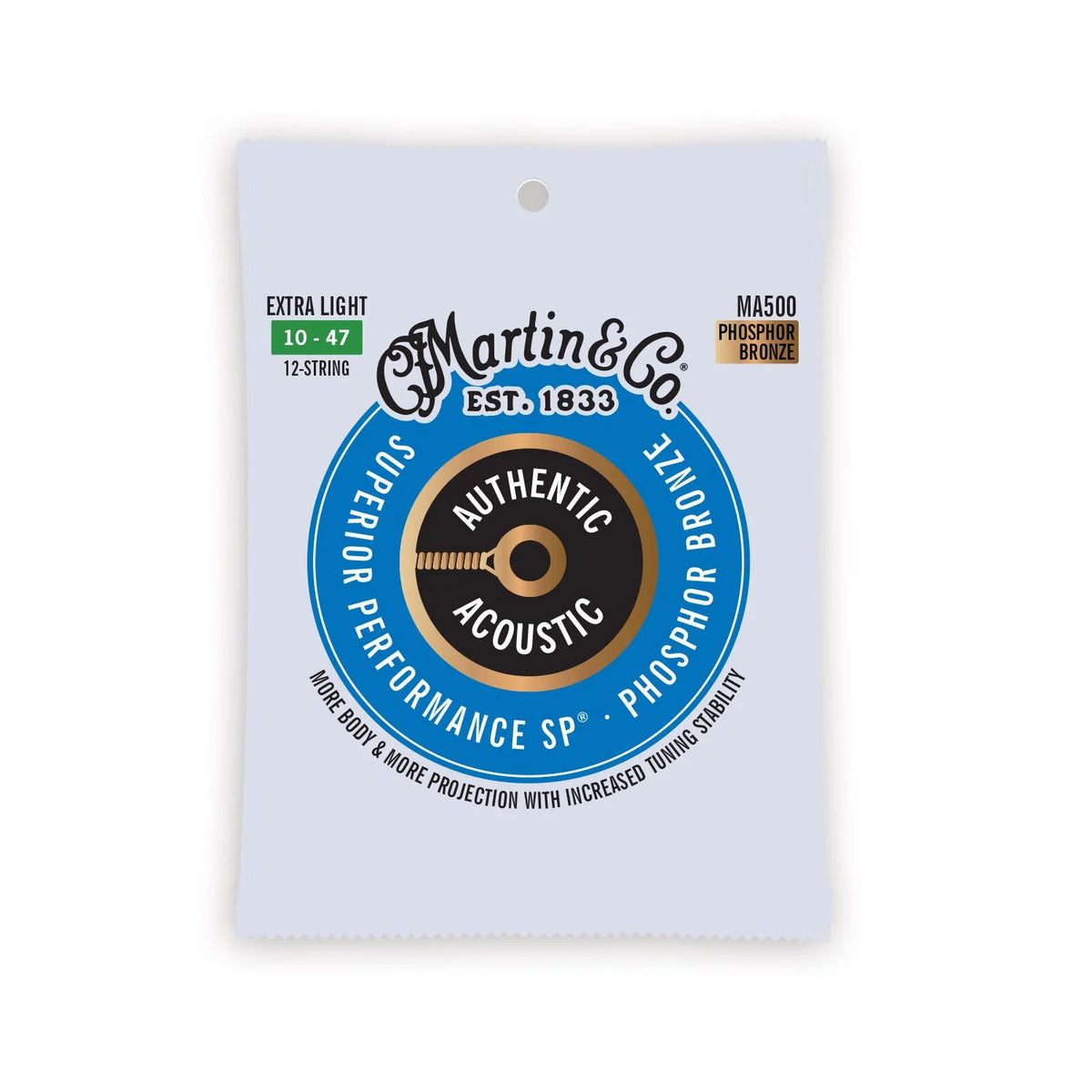 Martin MA500 Authentic Acoustic SP® Phosphor Bronze Extra Light 12 String Acoustic Guitar Strings (10-47)