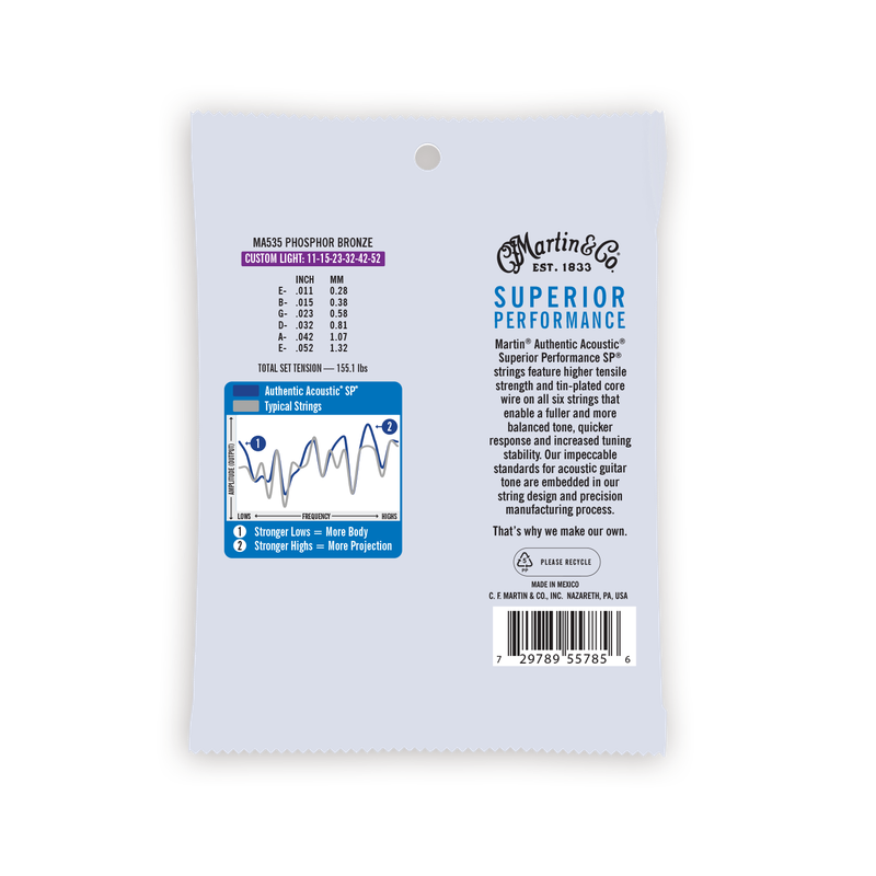 Martin MA535 Authentic Acoustic SP® Phosphor Bronze Light Acoustic Guitar Strings (11-52)