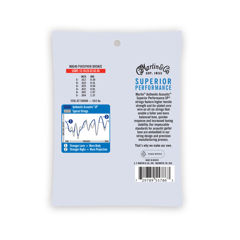 Martin MA540 Authentic Acoustic SP® Phosphor Bronze Light Acoustic Guitar Strings (12-54)