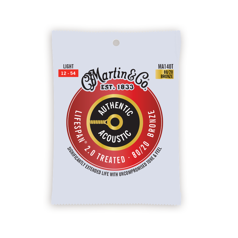 Martin MA140T Authentic Acoustic Lifespan® 2.0 80/20 Bronze Light Acoustic Guitar Strings (12-54)