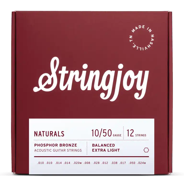 Stringjoy Naturals | 12 String Extra Light Gauge (10-50) Phosphor Bronze Acoustic Guitar Strings