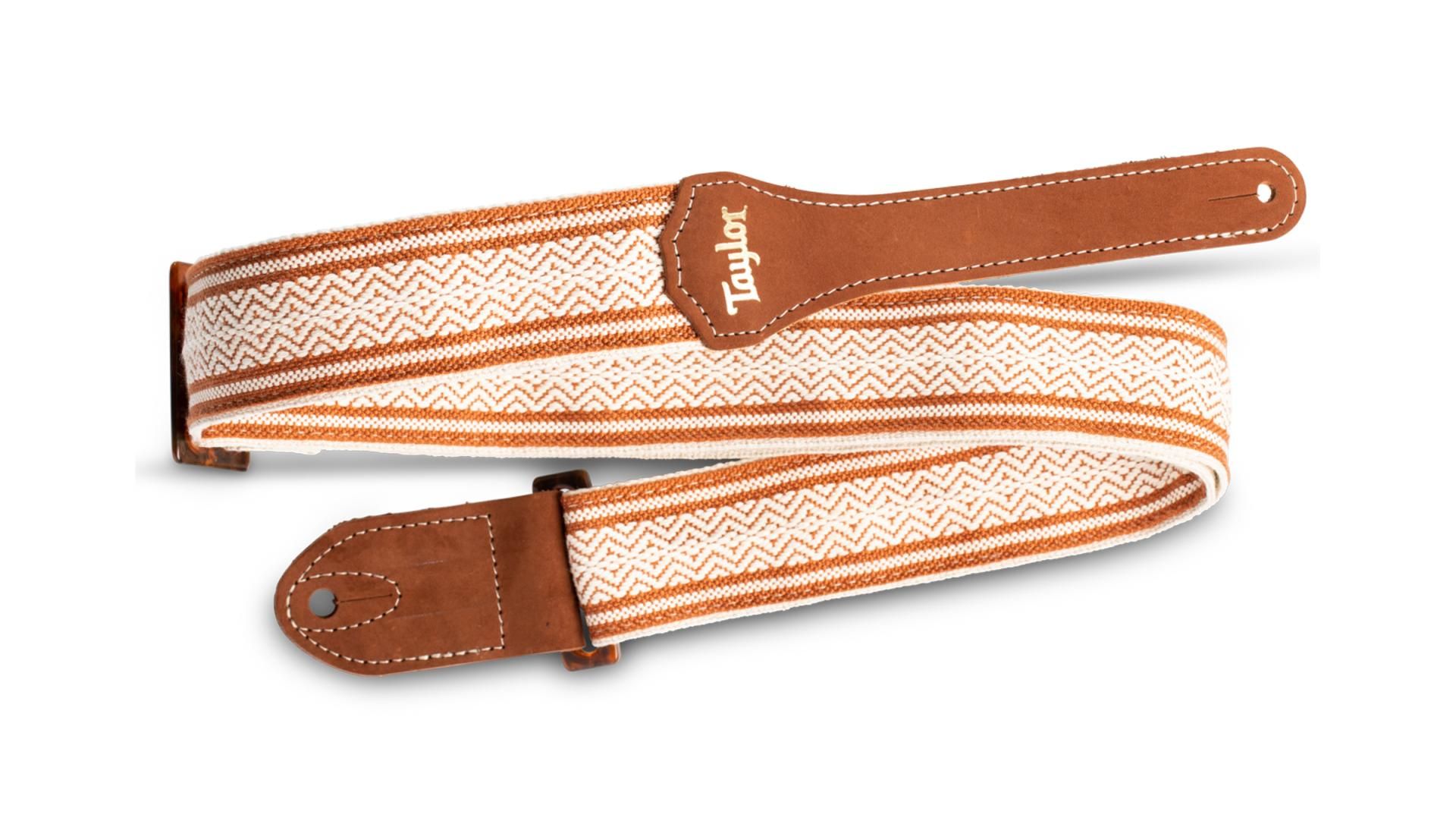 Taylor Academy Strap - Wht/Brn Jacquard Cotton 2"