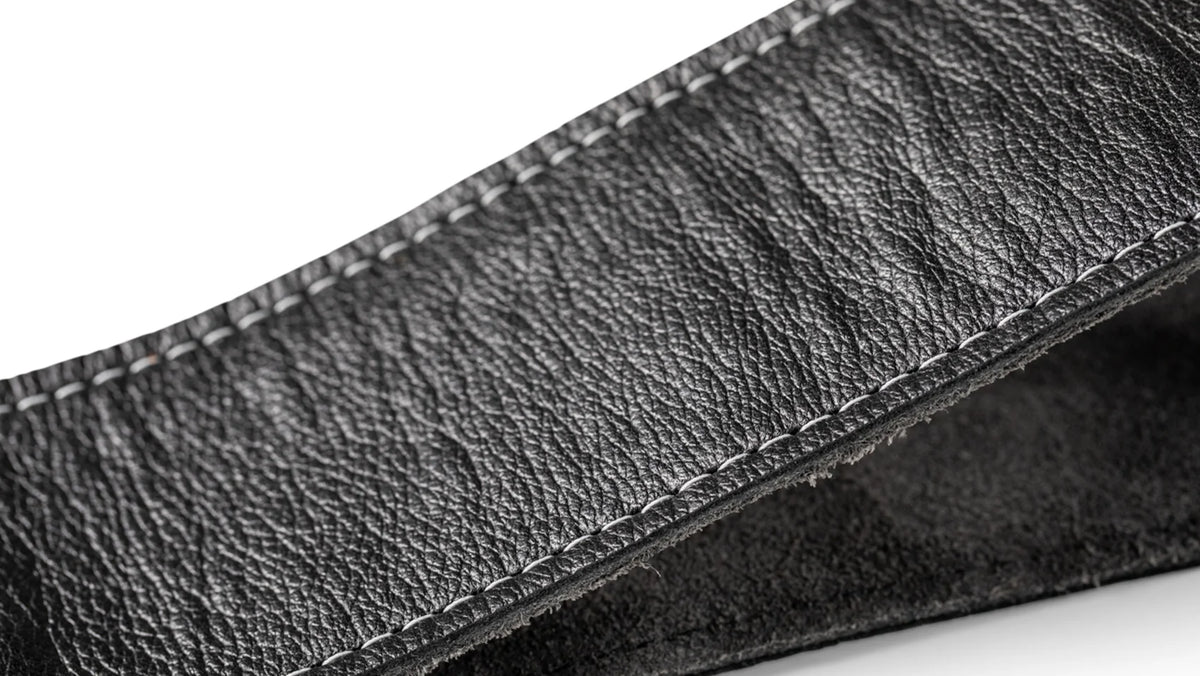 Taylor 2.5" Black Leather Guitar Strap - Black Suede Back with Silver Logo