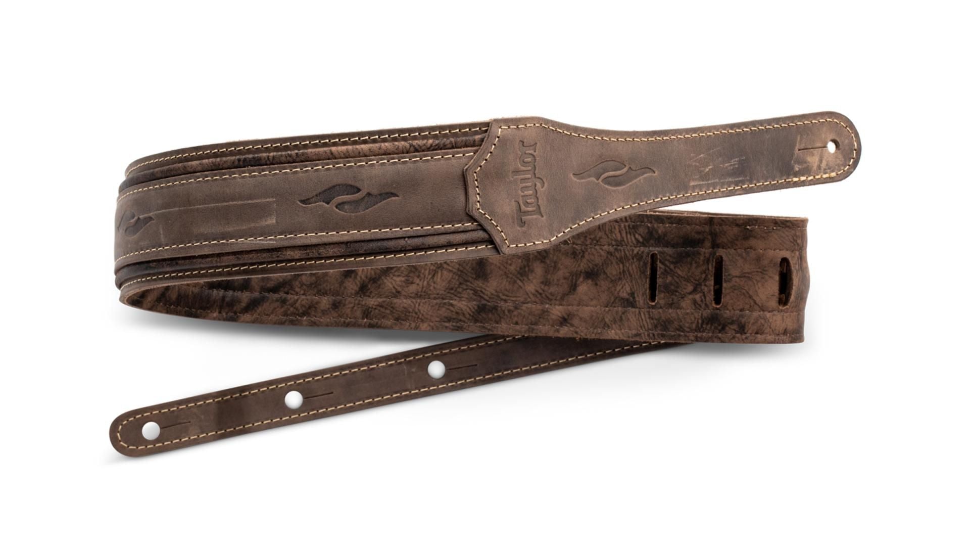 Taylor Element Distressed Leather Guitar Strap - Dark Brown