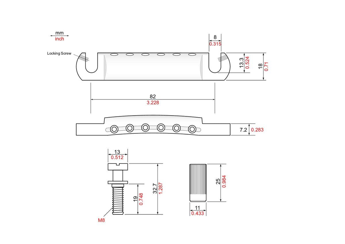 Allparts GB-0529-010 TonePros LPM02 Large Metric Tuneomatic and Tailpiece Set - Chrome