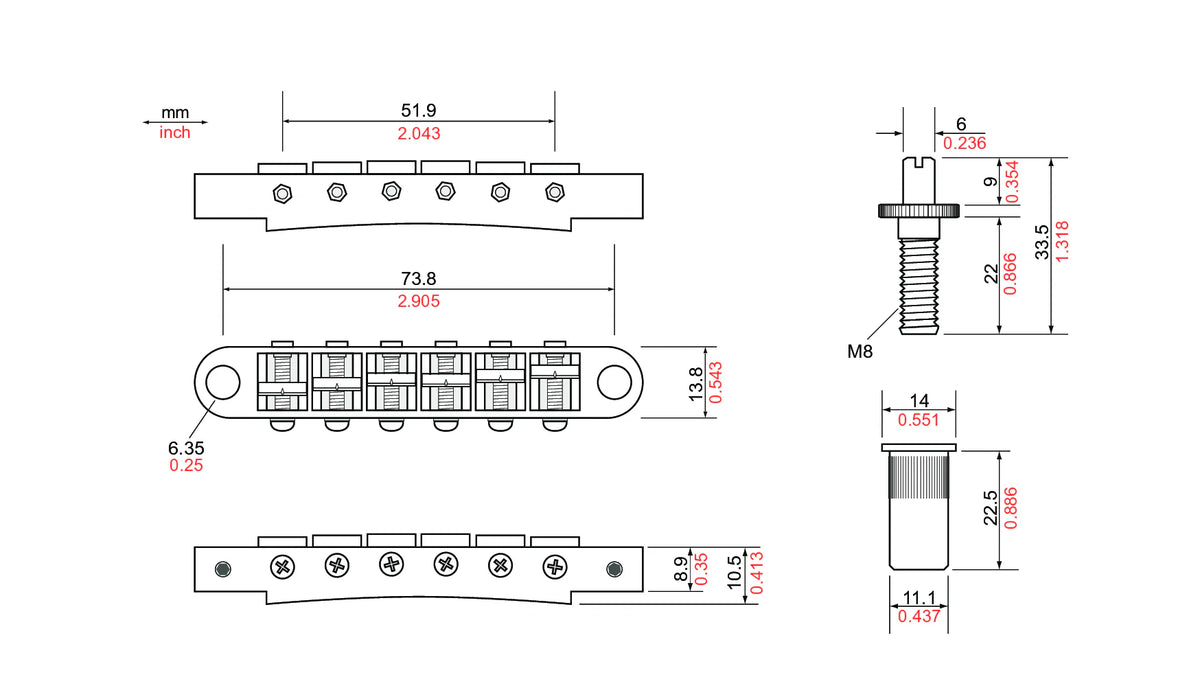 Allparts GB-0529-010 TonePros LPM02 Large Metric Tuneomatic and Tailpiece Set - Chrome