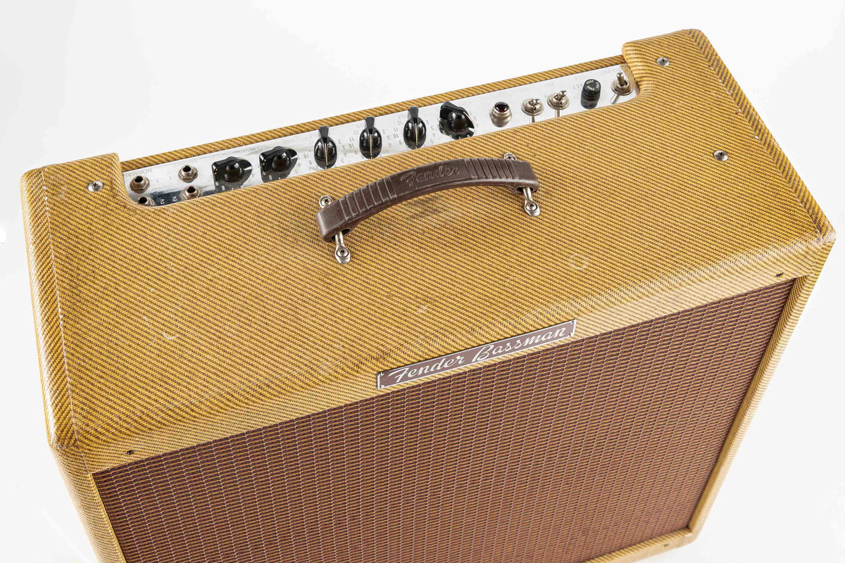 USED 1990 Fender '59 Bassman Reissue 5F6-A 45 Watt 4x10 Guitar Combo Amplifier with Flight Case and Cover
