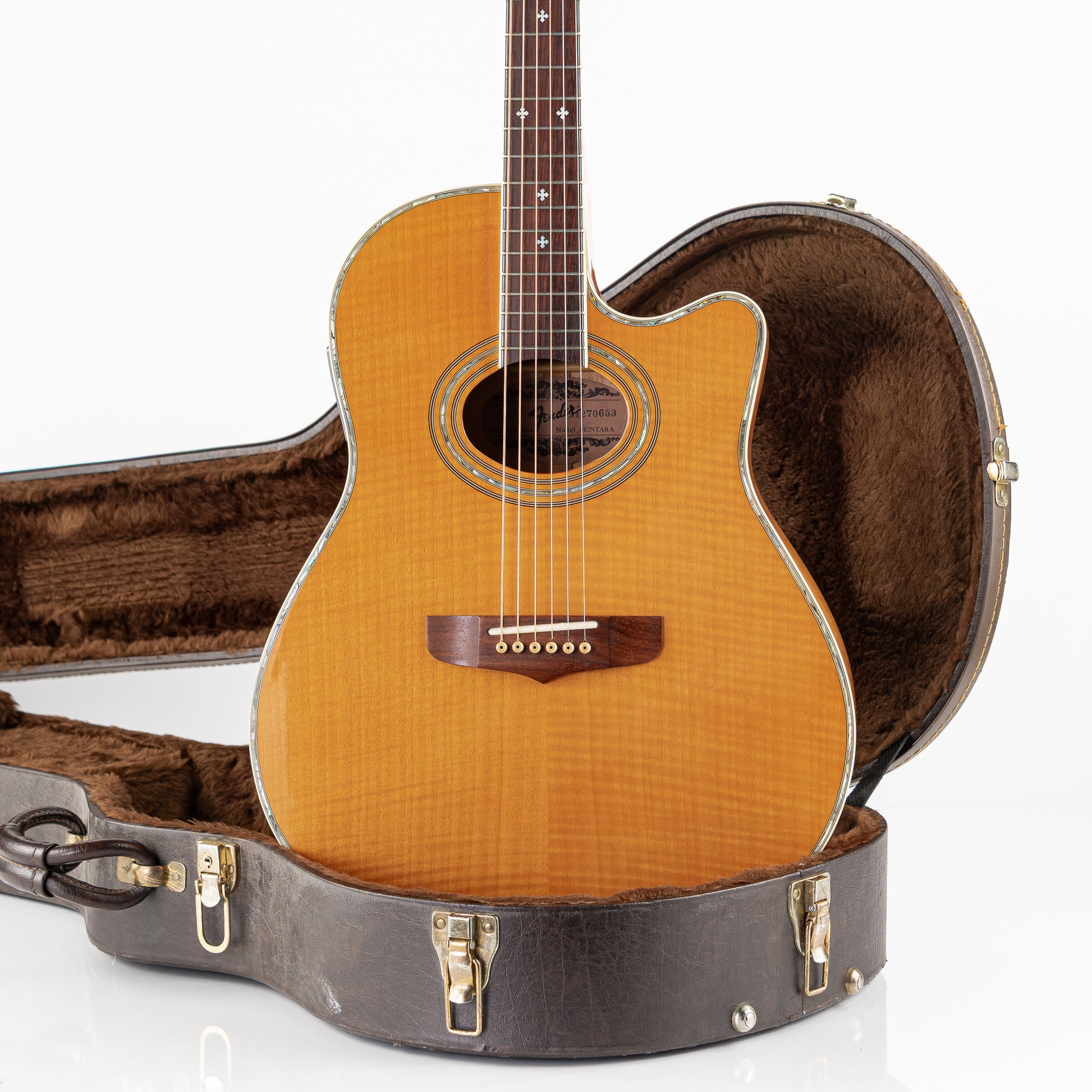 USED 1994 Fender Montara Flame Maple Acoustic Electric Guitar - Flamed Amber with Hardshell Case