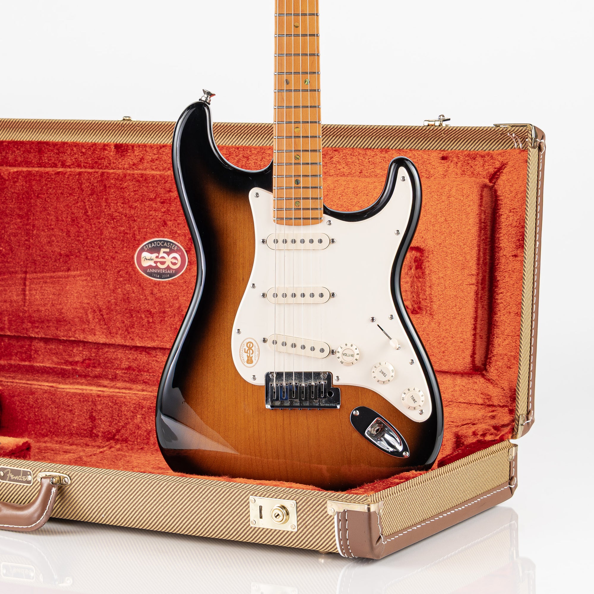 USED 2004 Fender American Deluxe Stratocaster “V-Neck” Electric Guitar - 2-Tone Sunburst with 50th Anniversary Hardshell Case